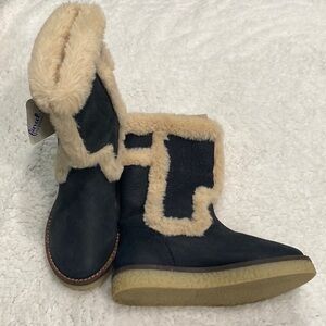 Girls Zara Kids Navy Blue Leather/Fur Snow Boots Size 9!